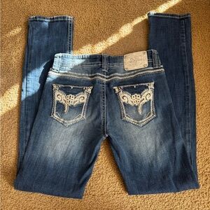 Dryad Dark wash low rise jeans with embroidery